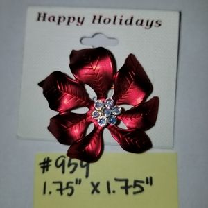 ✅959 New Happy Holidays Red Poinsettia Crystal's Pi